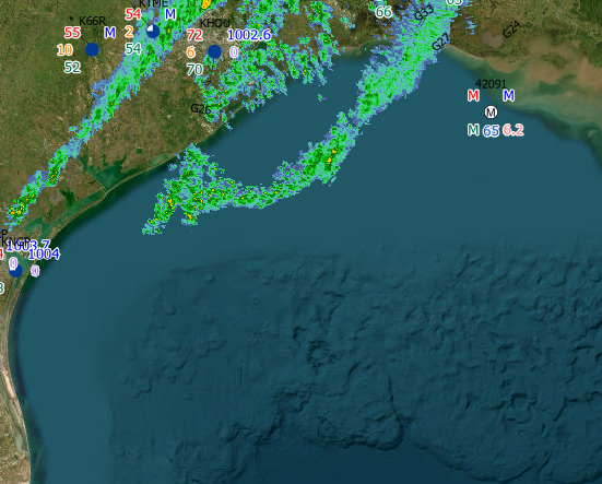 HABSOS meteorology layer (weather radar and station observations) map screenshot